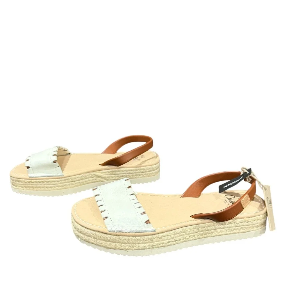 Castell Menorca Menorquina Sandals Womens 7.5 White Brown Leather Espadrille NWT